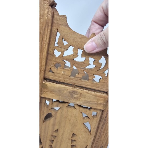 Vintage 16” Hand Carved Wood Folding Corner Display Shelf 2 Tier Owl India - Picture 9 of 16